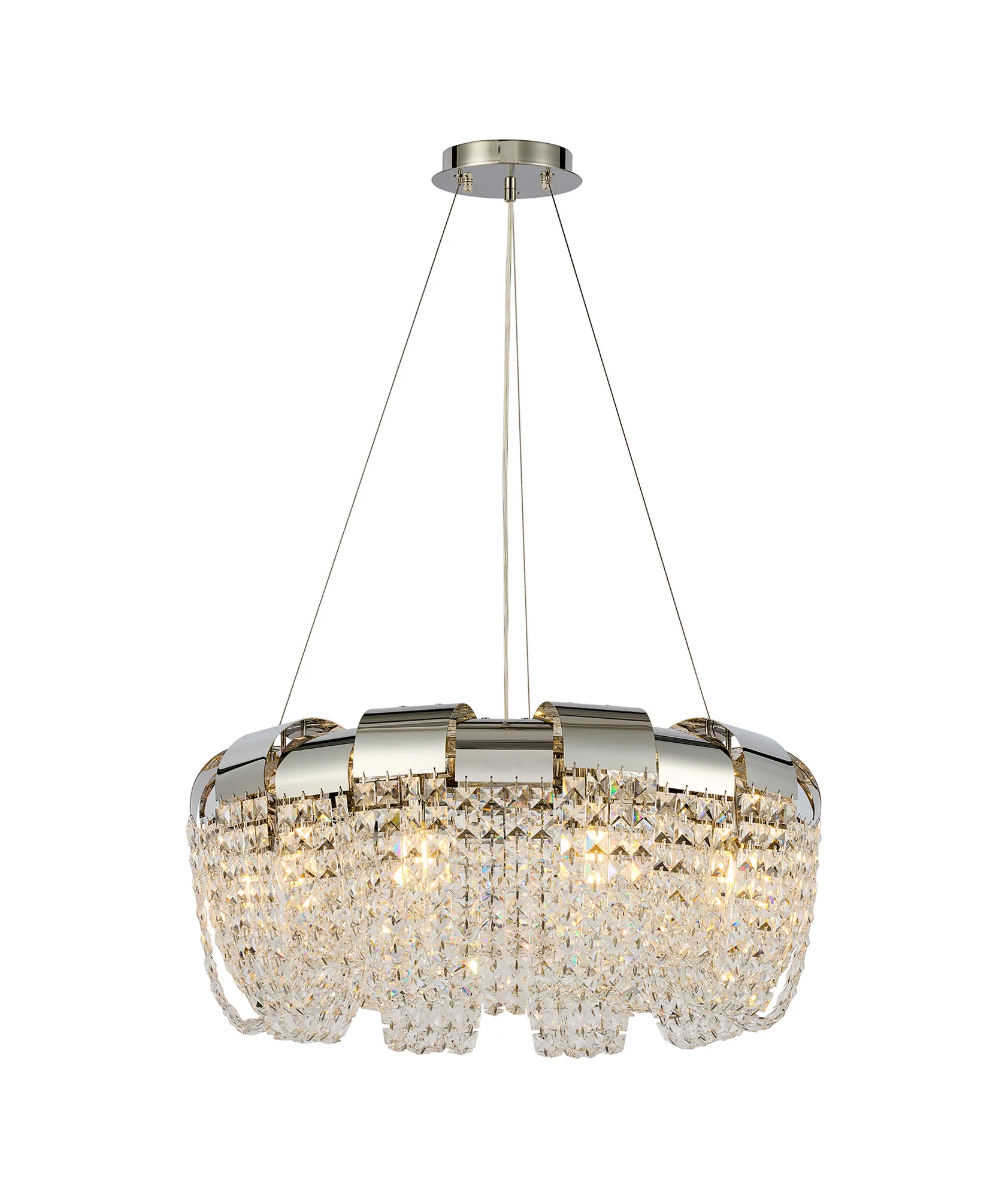 Kalani Polished Nickel Crystal Ceiling Lights Diyas Ringed & Square Crystal Fittings